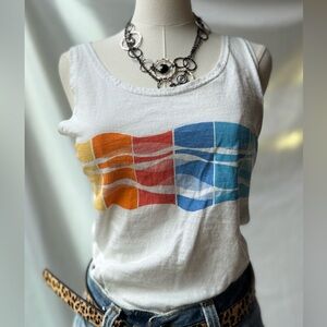 White Tank Top with Colorful Wave Design